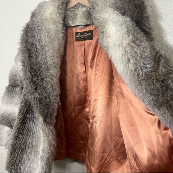 Vintage 80’s Faux Fur Coat Grey Cream White Pelted Jacket Mob Wife Size 14 - Picture 10 of 13